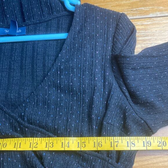 Modcloth Black Long Sleeve Polka Dot Knit Sweater Knee Length V-neck Dress Sz L - Picture 9 of 11